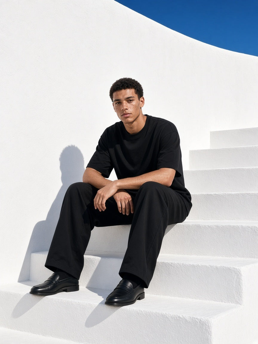 Boxy Coolmax T-Shirt in Black, à deux, worn by him