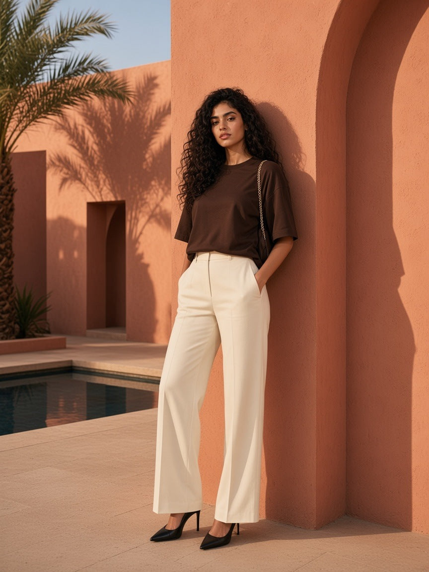 Heavyweight Boxy T-Shirt in Coffee, à deux, worn by her