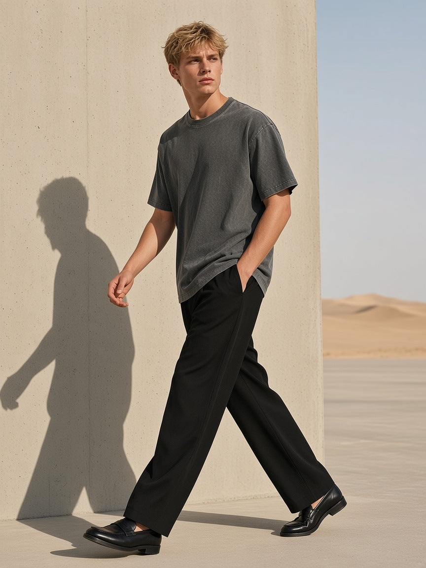 Mineral Wash Oversized T-Shirt in Charcoal Gray, à deux, worn by him
