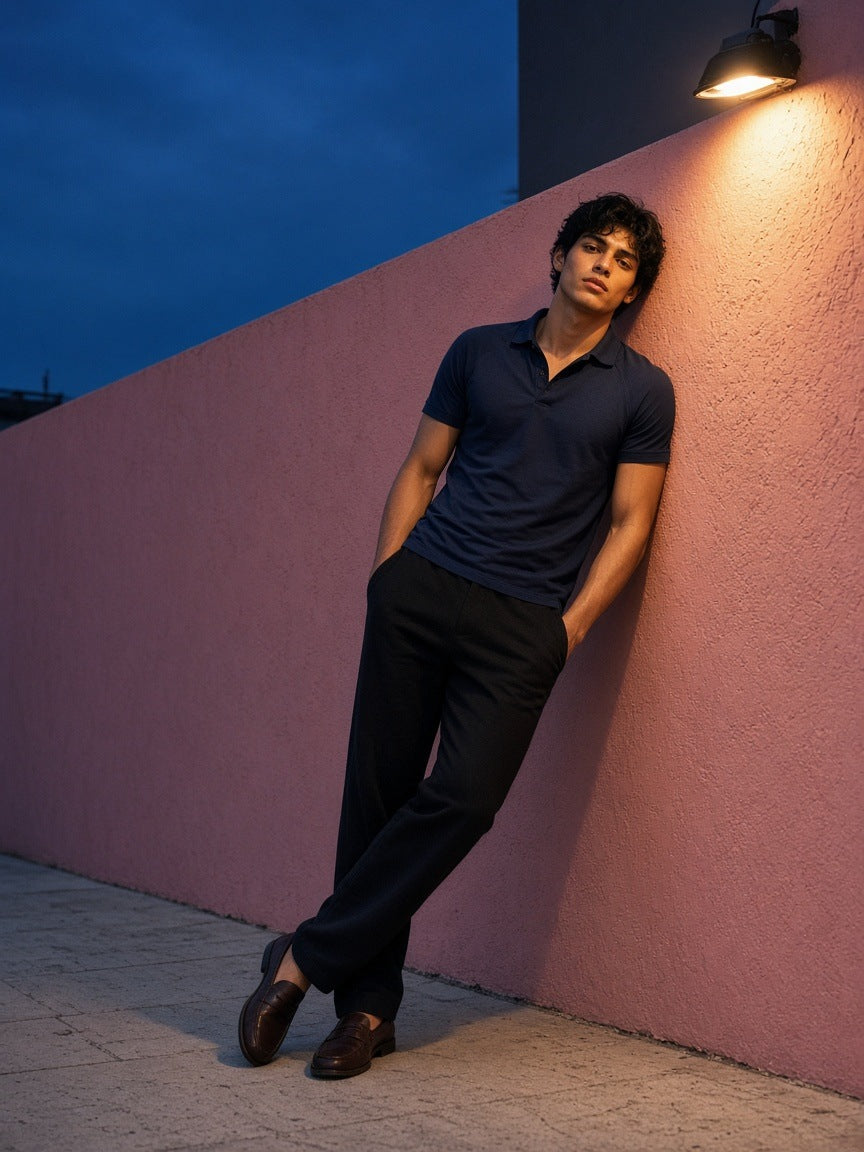 Regular Fit Polo Shirt in Navy Blue, à deux, worn by him