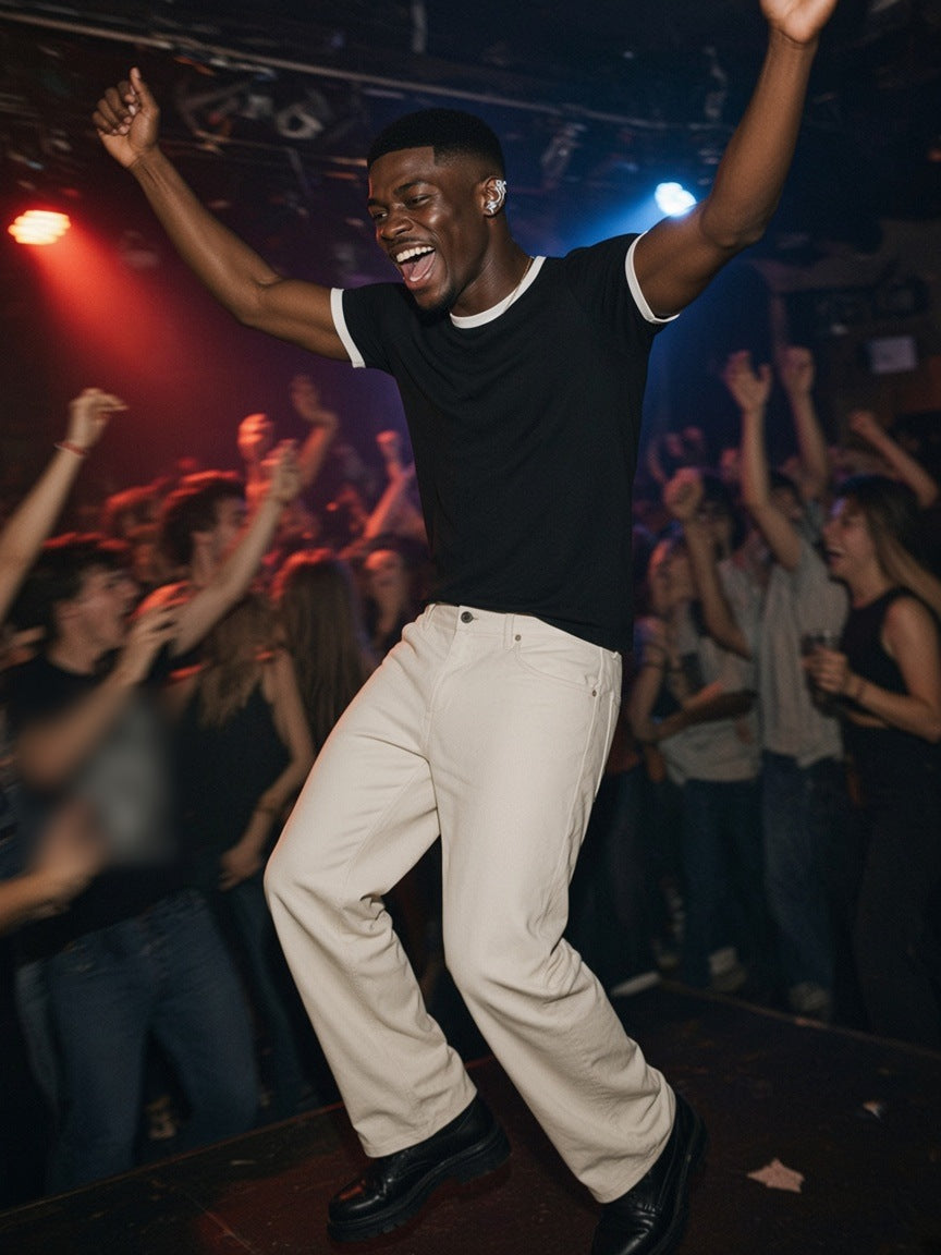 Ringer T-Shirt in Black, à deux, worn by him