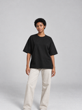 Women's Essential Heavyweight Cotton T-Shirt in Black, women model front view