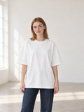 Women's Essential Heavyweight Cotton T-Shirt in White, women model front view
